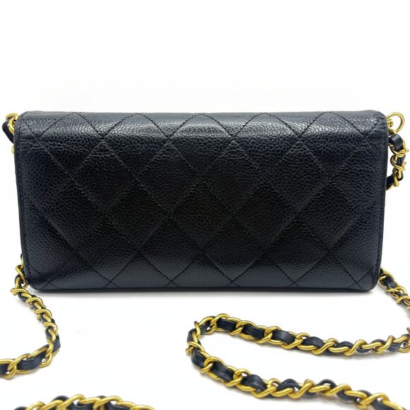 CHANEL CC Classic Caviar Flap Wallet Quilted Leather Chain Purse Black - Picture 7 of 14
